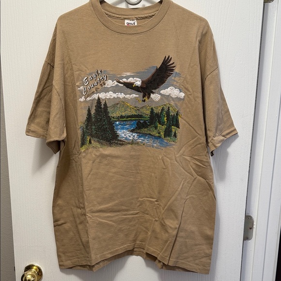 Vintage Anvil Tan Graphic Tee with Eagle Design - Picture 1 of 5